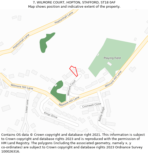 7, WILMORE COURT, HOPTON, STAFFORD, ST18 0AF: Location map and indicative extent of plot