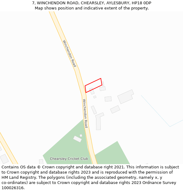 7, WINCHENDON ROAD, CHEARSLEY, AYLESBURY, HP18 0DP: Location map and indicative extent of plot