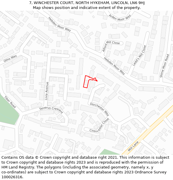 7, WINCHESTER COURT, NORTH HYKEHAM, LINCOLN, LN6 9HJ: Location map and indicative extent of plot