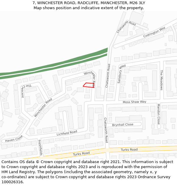 7, WINCHESTER ROAD, RADCLIFFE, MANCHESTER, M26 3LY: Location map and indicative extent of plot