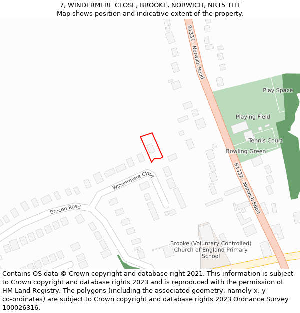 7, WINDERMERE CLOSE, BROOKE, NORWICH, NR15 1HT: Location map and indicative extent of plot