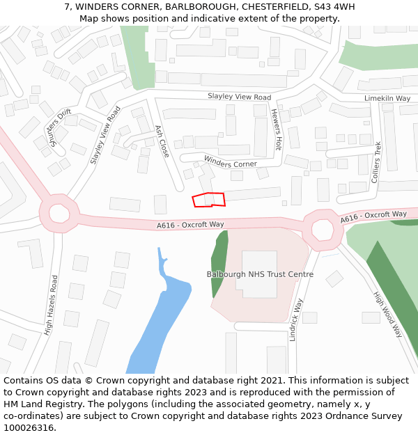 7, WINDERS CORNER, BARLBOROUGH, CHESTERFIELD, S43 4WH: Location map and indicative extent of plot