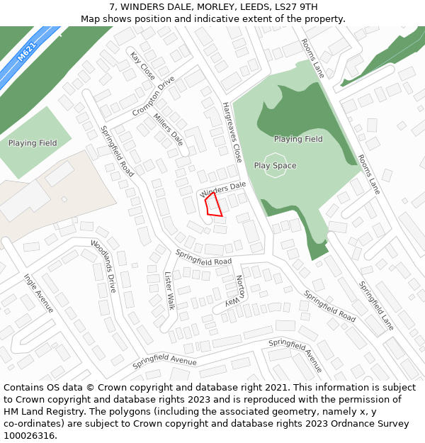 7, WINDERS DALE, MORLEY, LEEDS, LS27 9TH: Location map and indicative extent of plot