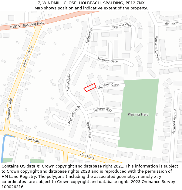 7, WINDMILL CLOSE, HOLBEACH, SPALDING, PE12 7NX: Location map and indicative extent of plot