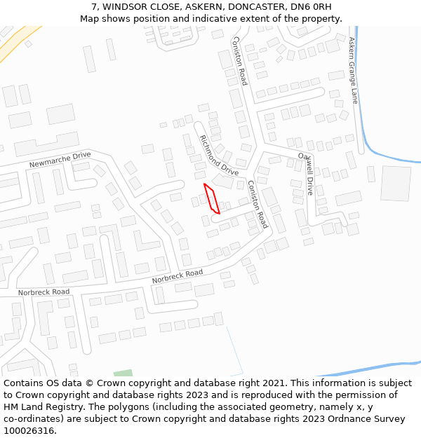 7, WINDSOR CLOSE, ASKERN, DONCASTER, DN6 0RH: Location map and indicative extent of plot