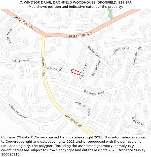 7, WINDSOR DRIVE, DRONFIELD WOODHOUSE, DRONFIELD, S18 8PA: Location map and indicative extent of plot