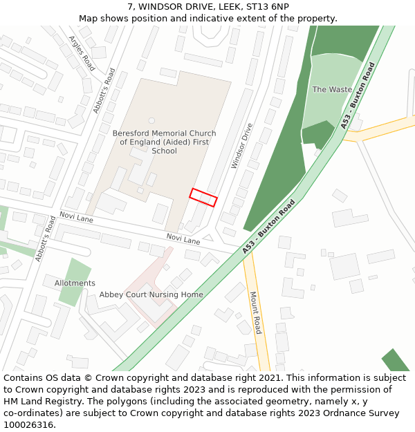 7, WINDSOR DRIVE, LEEK, ST13 6NP: Location map and indicative extent of plot