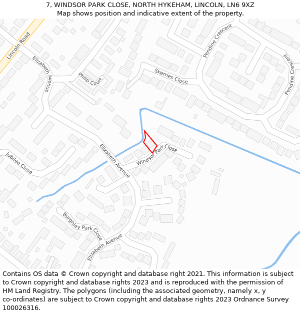 7, WINDSOR PARK CLOSE, NORTH HYKEHAM, LINCOLN, LN6 9XZ: Location map and indicative extent of plot