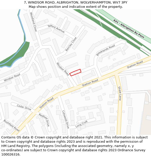 7, WINDSOR ROAD, ALBRIGHTON, WOLVERHAMPTON, WV7 3PY: Location map and indicative extent of plot