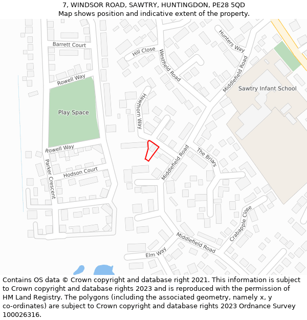 7, WINDSOR ROAD, SAWTRY, HUNTINGDON, PE28 5QD: Location map and indicative extent of plot