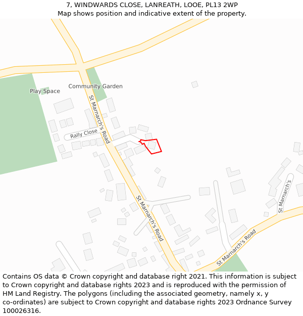 7, WINDWARDS CLOSE, LANREATH, LOOE, PL13 2WP: Location map and indicative extent of plot