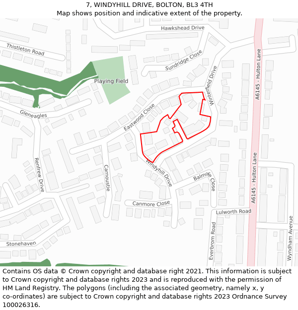 7, WINDYHILL DRIVE, BOLTON, BL3 4TH: Location map and indicative extent of plot