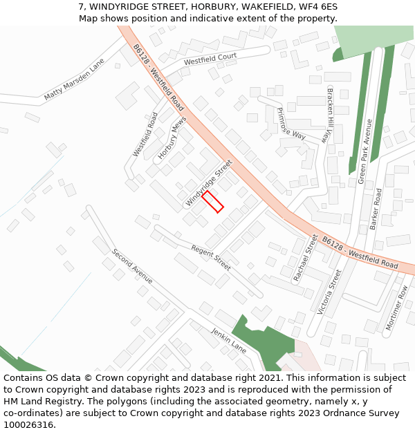 7, WINDYRIDGE STREET, HORBURY, WAKEFIELD, WF4 6ES: Location map and indicative extent of plot