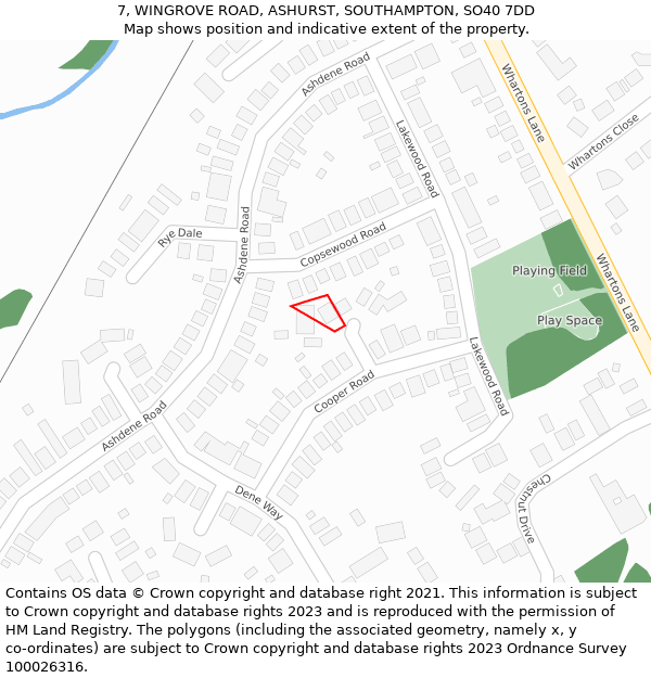 7, WINGROVE ROAD, ASHURST, SOUTHAMPTON, SO40 7DD: Location map and indicative extent of plot