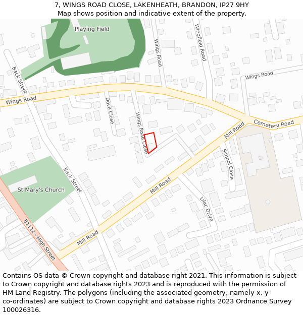 7, WINGS ROAD CLOSE, LAKENHEATH, BRANDON, IP27 9HY: Location map and indicative extent of plot