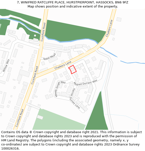 7, WINIFRED RATCLIFFE PLACE, HURSTPIERPOINT, HASSOCKS, BN6 9FZ: Location map and indicative extent of plot
