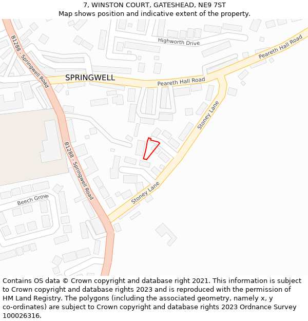 7, WINSTON COURT, GATESHEAD, NE9 7ST: Location map and indicative extent of plot