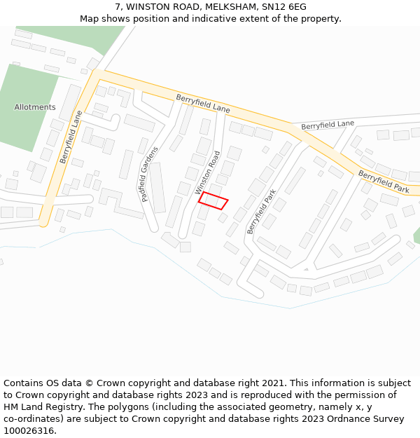 7, WINSTON ROAD, MELKSHAM, SN12 6EG: Location map and indicative extent of plot