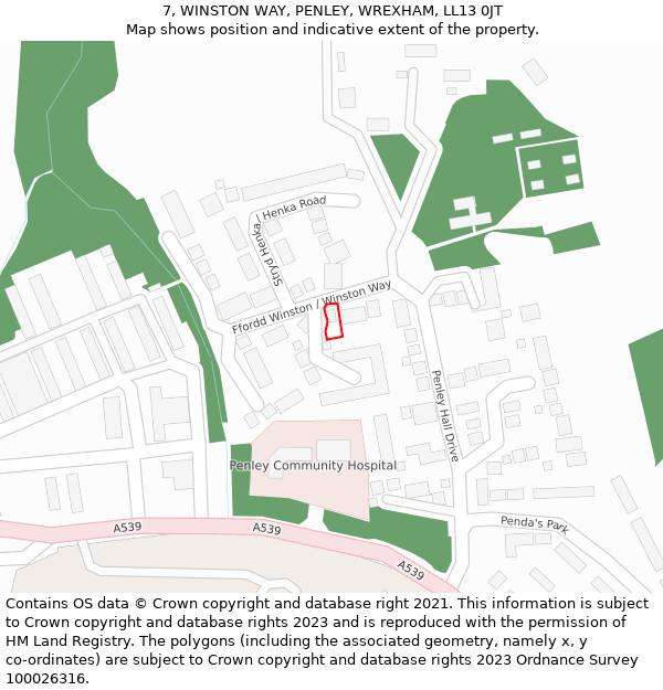 7, WINSTON WAY, PENLEY, WREXHAM, LL13 0JT: Location map and indicative extent of plot