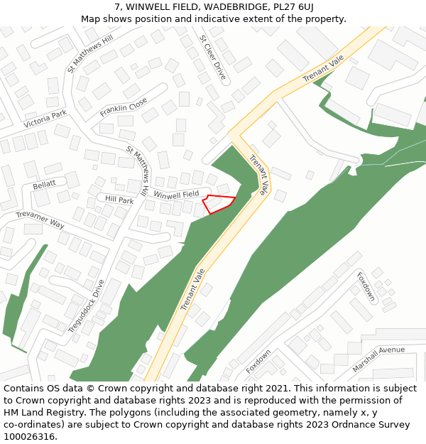 7, WINWELL FIELD, WADEBRIDGE, PL27 6UJ: Location map and indicative extent of plot