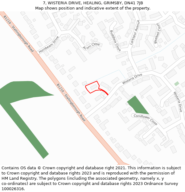 7, WISTERIA DRIVE, HEALING, GRIMSBY, DN41 7JB: Location map and indicative extent of plot