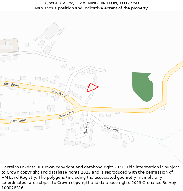 7, WOLD VIEW, LEAVENING, MALTON, YO17 9SD: Location map and indicative extent of plot