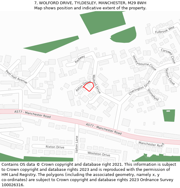 7, WOLFORD DRIVE, TYLDESLEY, MANCHESTER, M29 8WH: Location map and indicative extent of plot