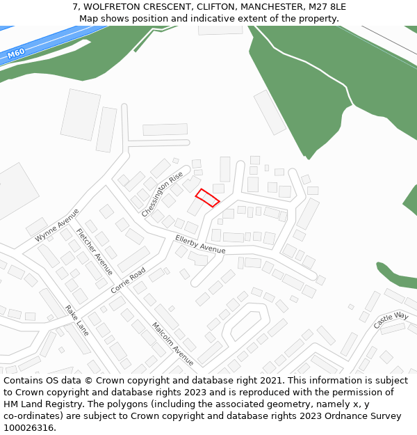 7, WOLFRETON CRESCENT, CLIFTON, MANCHESTER, M27 8LE: Location map and indicative extent of plot