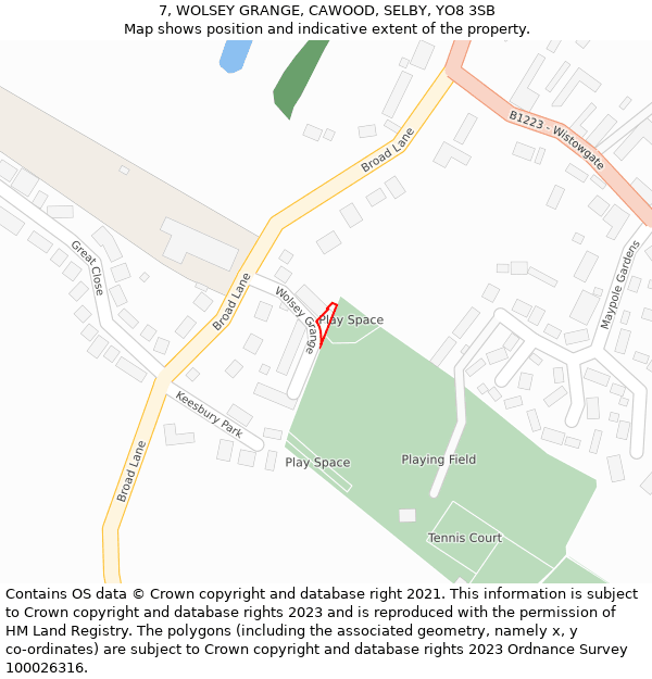 7, WOLSEY GRANGE, CAWOOD, SELBY, YO8 3SB: Location map and indicative extent of plot