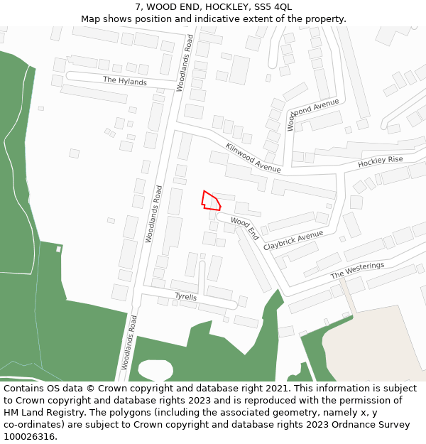 7, WOOD END, HOCKLEY, SS5 4QL: Location map and indicative extent of plot