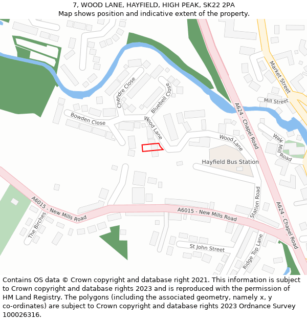 7, WOOD LANE, HAYFIELD, HIGH PEAK, SK22 2PA: Location map and indicative extent of plot