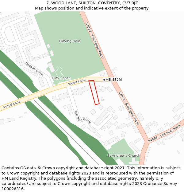 7, WOOD LANE, SHILTON, COVENTRY, CV7 9JZ: Location map and indicative extent of plot