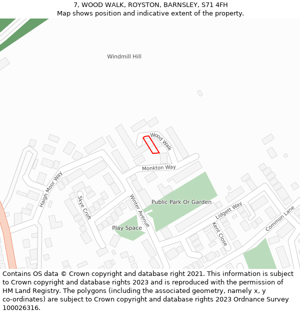 7, WOOD WALK, ROYSTON, BARNSLEY, S71 4FH: Location map and indicative extent of plot