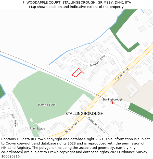 7, WOODAPPLE COURT, STALLINGBOROUGH, GRIMSBY, DN41 8TA: Location map and indicative extent of plot