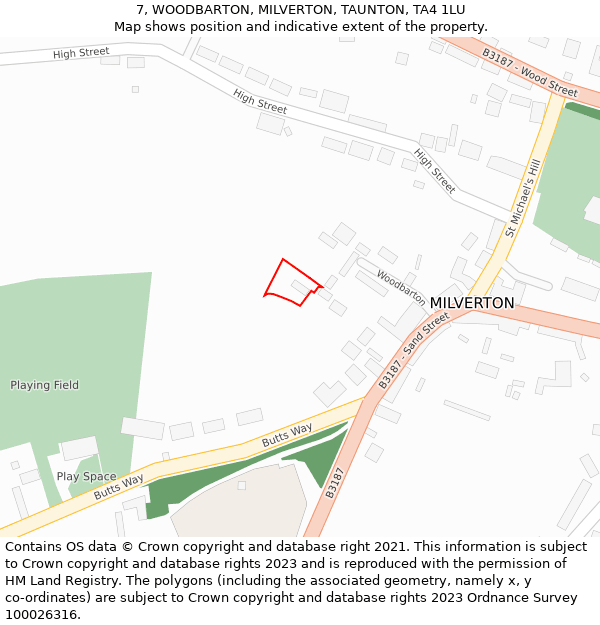 7, WOODBARTON, MILVERTON, TAUNTON, TA4 1LU: Location map and indicative extent of plot