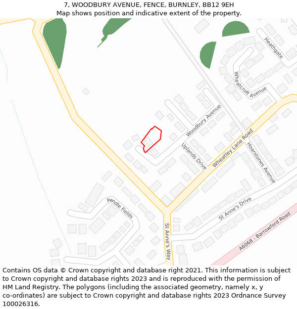 7, WOODBURY AVENUE, FENCE, BURNLEY, BB12 9EH: Location map and indicative extent of plot