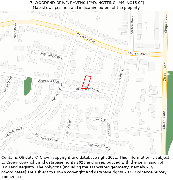 7, WOODEND DRIVE, RAVENSHEAD, NOTTINGHAM, NG15 9EJ: Location map and indicative extent of plot