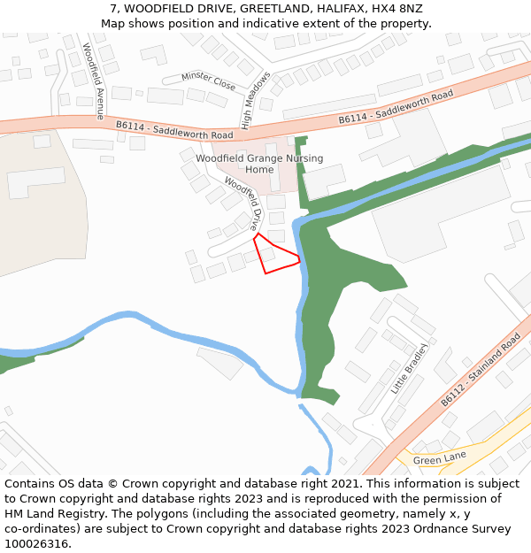 7, WOODFIELD DRIVE, GREETLAND, HALIFAX, HX4 8NZ: Location map and indicative extent of plot