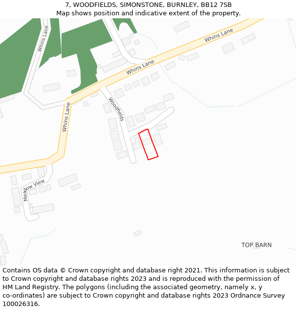 7, WOODFIELDS, SIMONSTONE, BURNLEY, BB12 7SB: Location map and indicative extent of plot