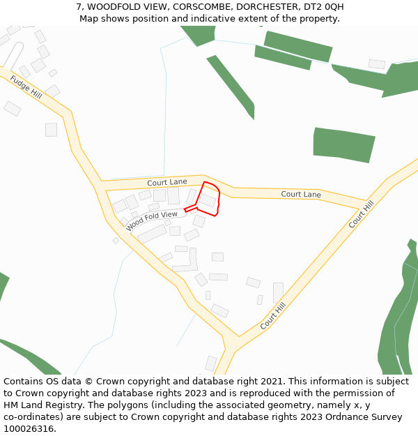 7, WOODFOLD VIEW, CORSCOMBE, DORCHESTER, DT2 0QH: Location map and indicative extent of plot