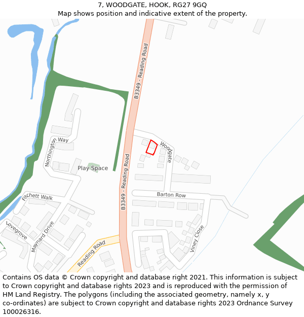 7, WOODGATE, HOOK, RG27 9GQ: Location map and indicative extent of plot