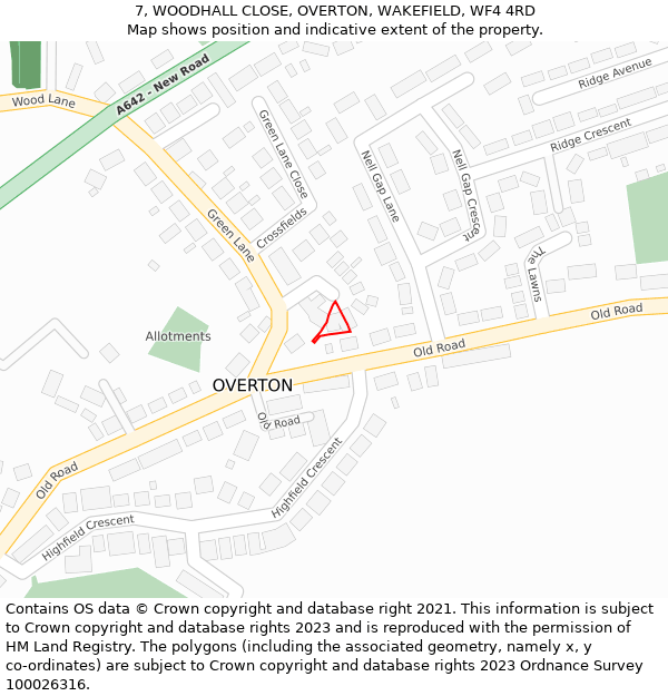 7, WOODHALL CLOSE, OVERTON, WAKEFIELD, WF4 4RD: Location map and indicative extent of plot