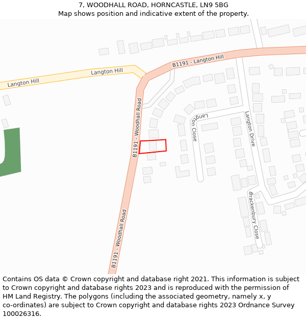 7, WOODHALL ROAD, HORNCASTLE, LN9 5BG: Location map and indicative extent of plot