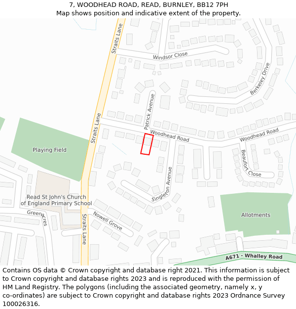 7, WOODHEAD ROAD, READ, BURNLEY, BB12 7PH: Location map and indicative extent of plot