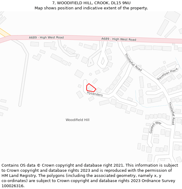 7, WOODIFIELD HILL, CROOK, DL15 9NU: Location map and indicative extent of plot