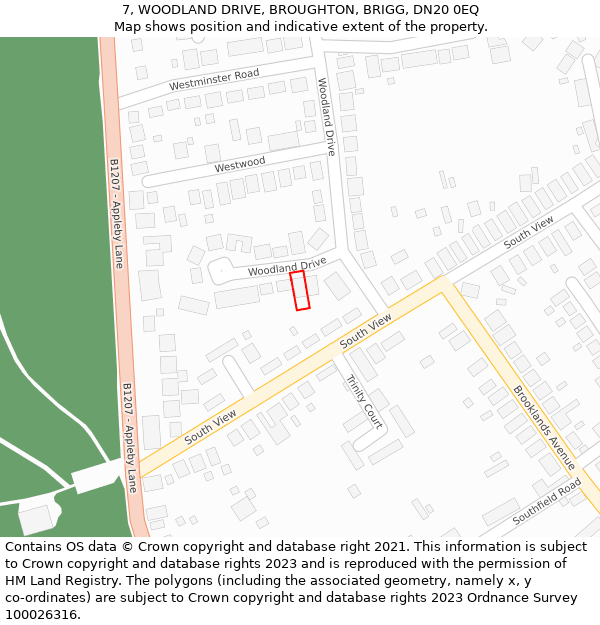 7, WOODLAND DRIVE, BROUGHTON, BRIGG, DN20 0EQ: Location map and indicative extent of plot