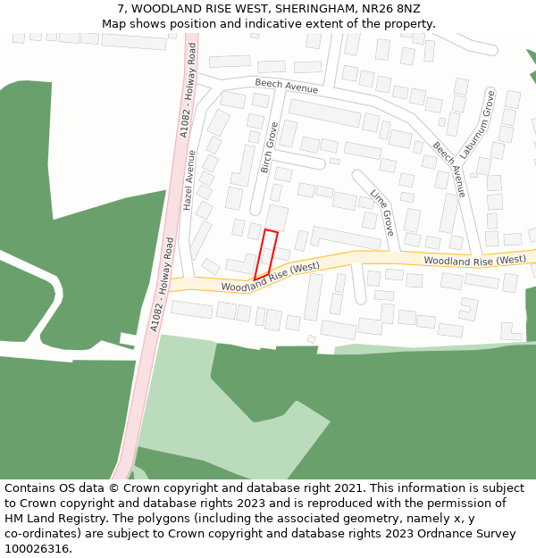 7, WOODLAND RISE WEST, SHERINGHAM, NR26 8NZ: Location map and indicative extent of plot