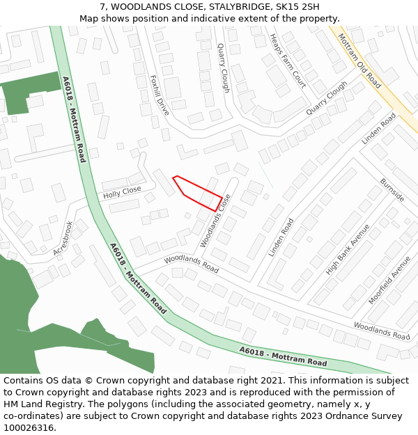 7, WOODLANDS CLOSE, STALYBRIDGE, SK15 2SH: Location map and indicative extent of plot