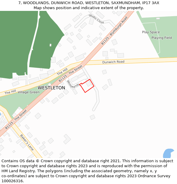 7, WOODLANDS, DUNWICH ROAD, WESTLETON, SAXMUNDHAM, IP17 3AX: Location map and indicative extent of plot