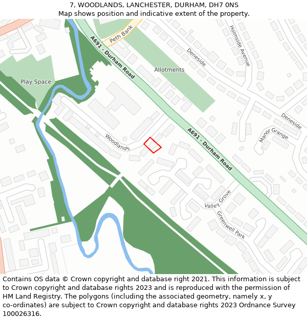 7, WOODLANDS, LANCHESTER, DURHAM, DH7 0NS: Location map and indicative extent of plot